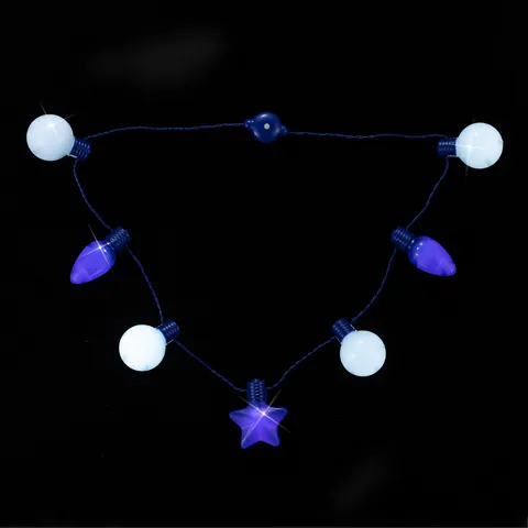 Hanukkah LED Light Up Necklace Blue Plastic Star Round Ball Bulb Lamp String Beads Festive Party Glow Supplies Props Accessory Holiday Celebration Chain