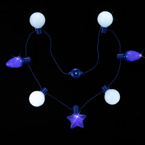 Hanukkah LED Light Up Necklace Blue Plastic Star Round Ball Bulb Lamp String Beads Festive Party Glow Supplies Props Accessory Holiday Celebration Chain