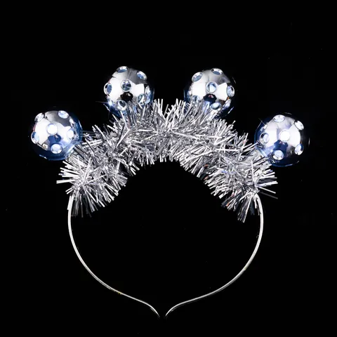 LED Disco Ball Headband Polystyrene Electroplated Tinsel Headpiece Shiny Luminous Hair Accessory For Music Festival Party Performance
