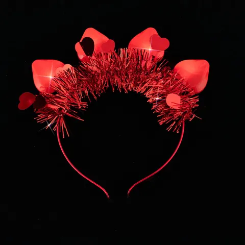 Cerchietto a Cuore LED con Luci per San Valentino con Piuma Rossa Forma di Cuore 6 Funzioni Cerchietto Luminoso per Feste Decorazioni Festive Unisex PS Plastica