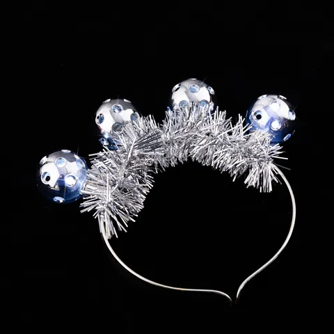 LED Disco Ball Headband Polystyrene Electroplated Tinsel Headpiece Shiny Luminous Hair Accessory For Music Festival Party Performance