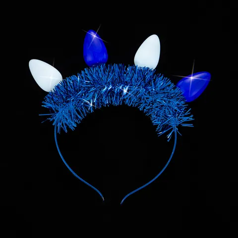 Hanukkah LED Light Bulb Headband Festive Party Props Glowing Headpiece Blue Tinsel Accessory For Holiday Celebration Unisex Hair Hoop