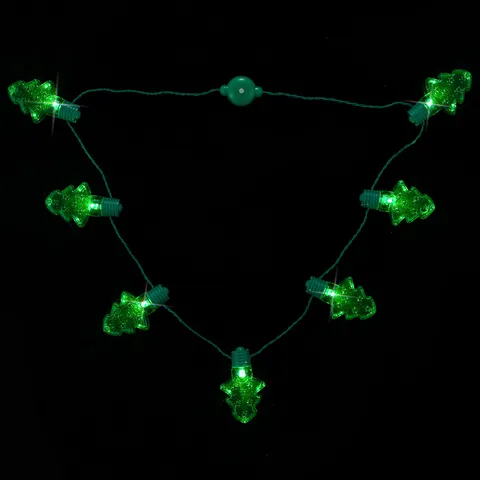 LED Glowing Christmas Tree Necklace Multi Light Green String Light Up Holiday Party Jewelry For Kids Adult Christmas Decor