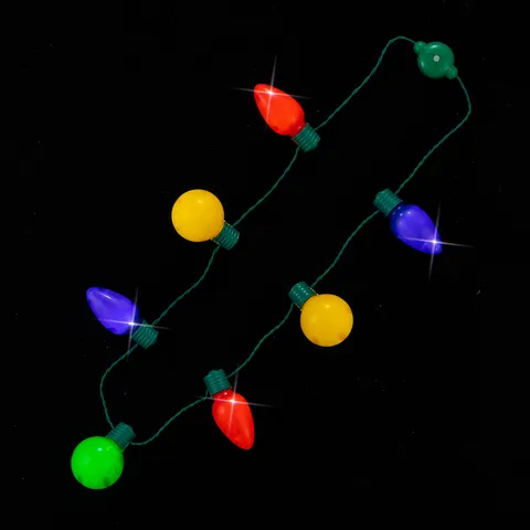 Christmas LED Light Up Plastic Bulb Necklace Glowing Pentagram Star Ball Flashing Pendant Novelty Party Costume Wear