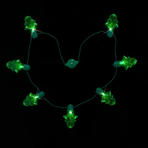 LED Glowing Christmas Tree Necklace Multi Light Green String Light Up Holiday Party Jewelry For Kids Adult Christmas Decor