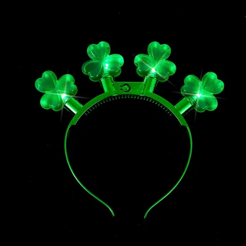 St Patrick's Day Glowing Shamrock Headband LED Light Up Clover Hair Band For Holiday Party Festival Costume Accessory For Unisex