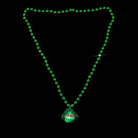 Collar con Colgante de Suéter de Navidad Luminoso LED Cuentas Verdes Cadena de Luz Nocturna de Resina Plástica Accesorios de Decoración de Fiesta