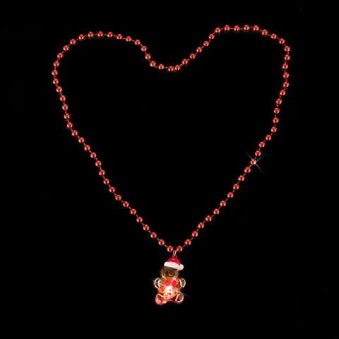 Collar con Colgante de Hombre de Jengibre Luminoso Navidad LED Luz Cadena de Cuentas Rojas Dibujos Animados Joyería Fiesta Regalo
