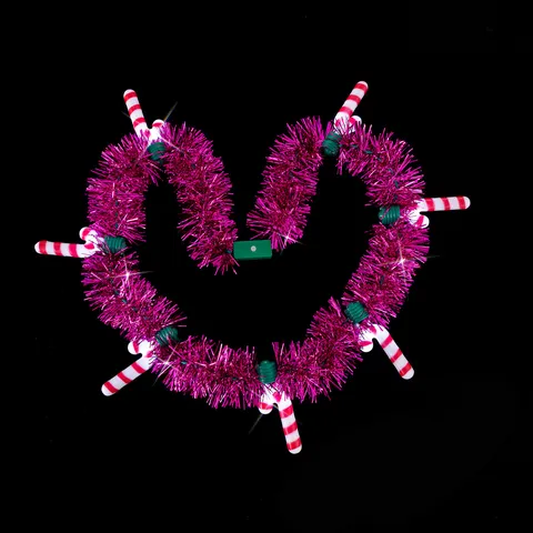LED Christmas Candy Cane Tinsel Necklace Light Up Glowing Pink Boa Festive Party Necklace Holiday Ornament For Unisex Xmas Decor