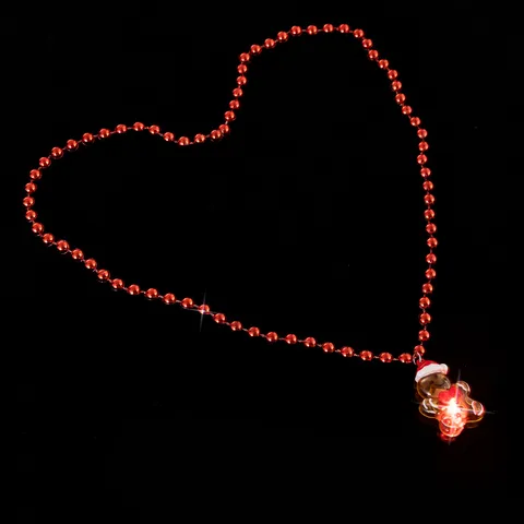 Collar con Colgante de Hombre de Jengibre Luminoso Navidad LED Luz Cadena de Cuentas Rojas Dibujos Animados Joyería Fiesta Regalo
