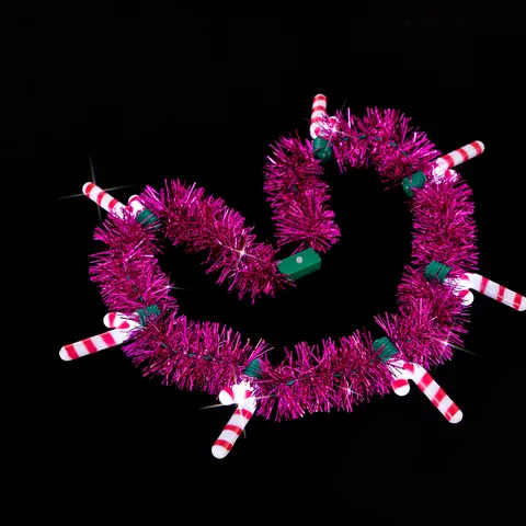 LED Christmas Candy Cane Tinsel Necklace Light Up Glowing Pink Boa Festive Party Necklace Holiday Ornament For Unisex Xmas Decor