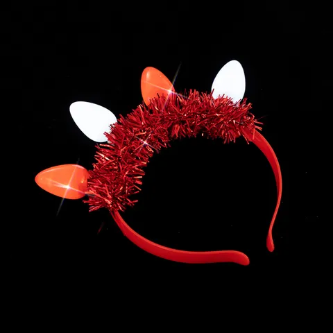 LED Glowing Christmas Bulb Headband Red Sequin Tinsel Hair Hoop Festival Party Hairband Funny Luminous Headwear For Women Men