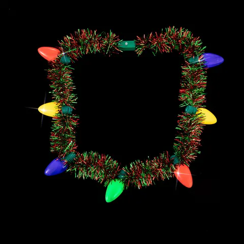 Christmas Glowing LED Bulb Necklace Colorful Light Up Party Decoration Red Green Tinsel Necklace For Men Women Festive Jewelry