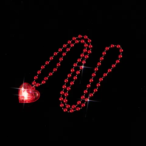 Valentine's Day LED Glowing Heart Necklace Light Up Romantic Heart Pendant Necklace Plastic Beaded Chain Party Favor Festive Jewelry