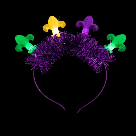LED Φωτιζόμενη Στέκα Mardi Gras Fleur-De-Lis Μοβ Μεταλλική Κλωστή Αξεσουάρ Μαλλιών Φεστιβάλ Πάρτι για Άνδρες Γυναίκες Νυχτερινή Αγορά