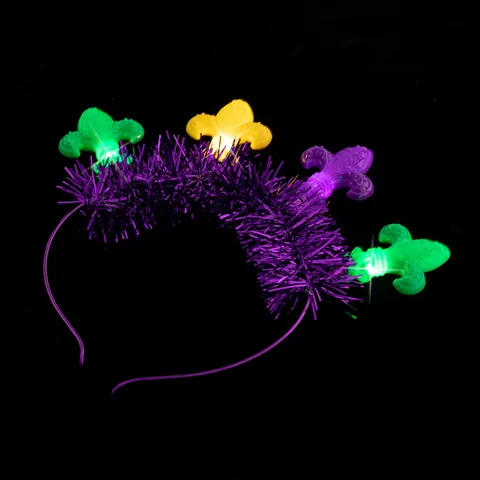 LED Φωτιζόμενη Στέκα Mardi Gras Fleur-De-Lis Μοβ Μεταλλική Κλωστή Αξεσουάρ Μαλλιών Φεστιβάλ Πάρτι για Άνδρες Γυναίκες Νυχτερινή Αγορά