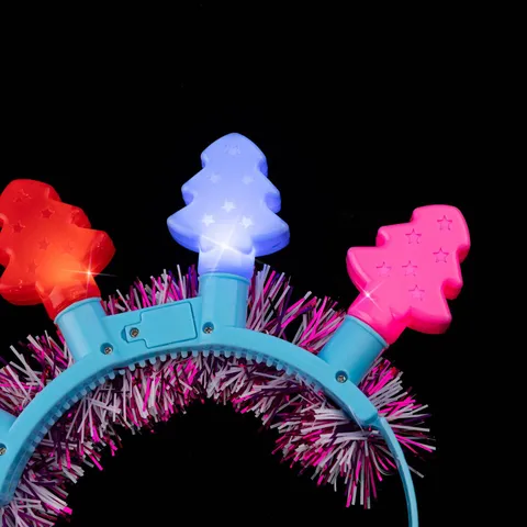 Christmas LED Light Up Hair Hoop Festive Party Tinsel Christmas Tree Headband Glowing Hair Accessories For Holiday Party