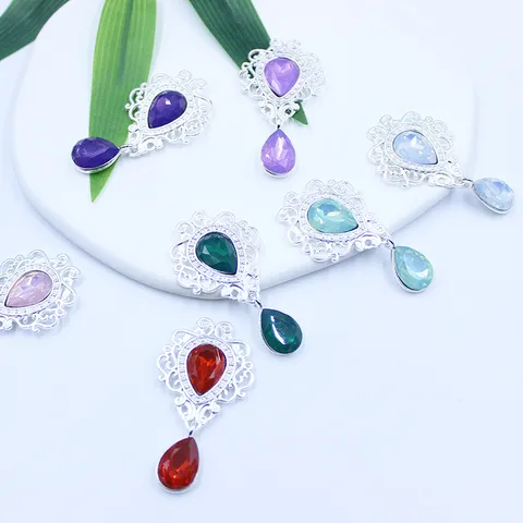 Silver Hollow Shield Pendant Alloy Rhinestone Drop Charm DIY Hair Accessories Fashion Jewelry Craft Gift