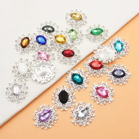 Botón de Flor de Estrás de Aleación Ovalada Retro Adornos de Prendas DIY y Accesorios de Joyería