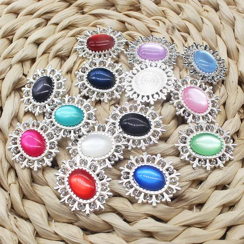 Hebilla Decorativa de Aleación Hueca Ovalada Bandeja de Flores Resina Ojo de Gato Strass DIY Zapatos Ropa Lazo Accesorios para el Cabello