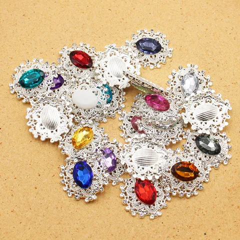 Botón de Flor de Estrás de Aleación Ovalada Retro Adornos de Prendas DIY y Accesorios de Joyería