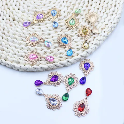 Vintage Verguld Legering Holle Bloem Traan Strass Hanger DIY Kleding Accessoires Sieraden Maken Charms
