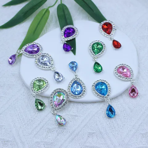 Colgante Grande de Gota de Agua Plateada Strass Accesorios de Joyería Aleación Cristal Material de Manualidades Para Zapatos Bolsos