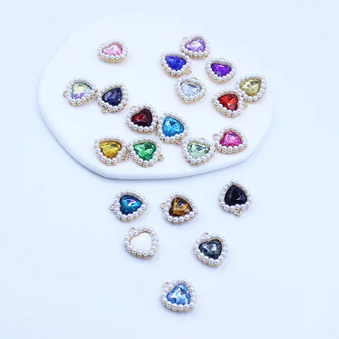 Colgante de Corazón de Aleación Perla Diamante de Imitación Abalorio Accesorios de Fabricación de Joyas DIY Bolso Llavero Material Colgante Manualidad