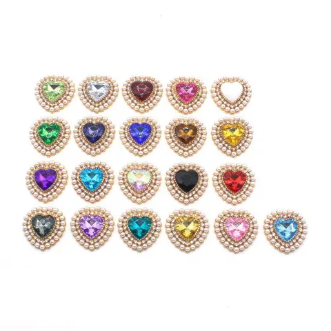 Botón Flor Strass Corazón de Aleación Accesorios de Joyería DIY Colgantes de Cristal Perla Artificial Para Ropa Bolsos Artesanía