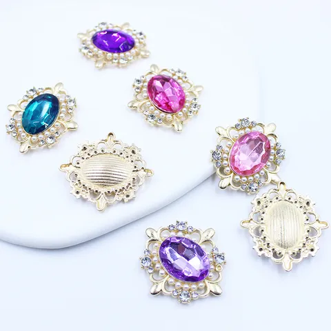 Aleación Strass Perla Artificial Botón de Flor DIY Accesorio de Cabello Ropa Material Geométrico Cristal Amuletos Decorativos