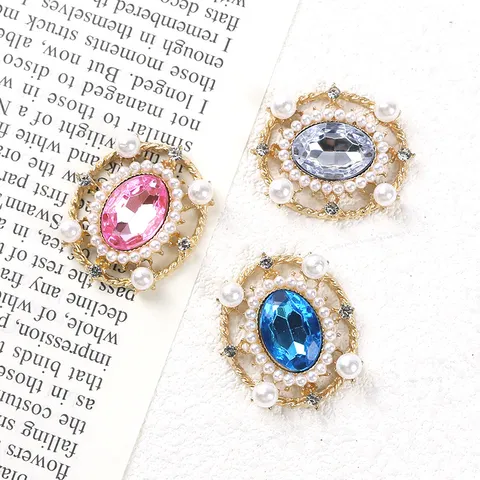 Estilo Retro de Corte Aleación de Zinc Ovalado Bandeja de Flores Base de Metal Perla Artificial Strass Hallazgos de Joyería DIY