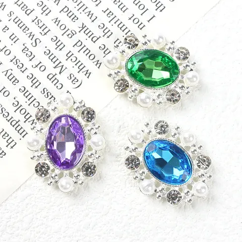 Botón Ovalado de Aleación de Perlas y Strass Encanto de Gema de Flor Vintage para Ropa Zapatos Sombreros Bolsos Accesorios de Manualidades DIY