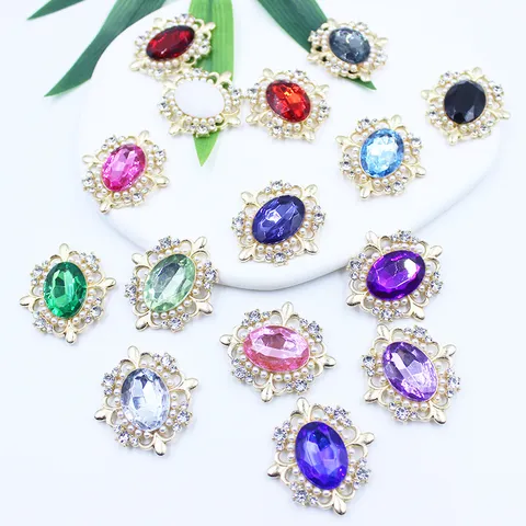Aleación Strass Perla Artificial Botón de Flor DIY Accesorio de Cabello Ropa Material Geométrico Cristal Amuletos Decorativos