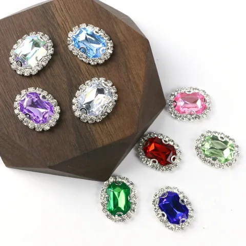 Oval Rectangular Octagonal Rhinestone Flower Tray Buttons Hand Sewn DIY Craft Garment Shoes Bowknot Decorative Accessories