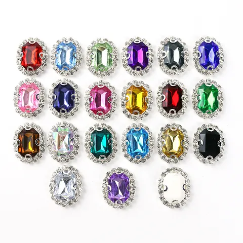 Oval Rectangular Octagonal Rhinestone Flower Tray Buttons Hand Sewn DIY Craft Garment Shoes Bowknot Decorative Accessories