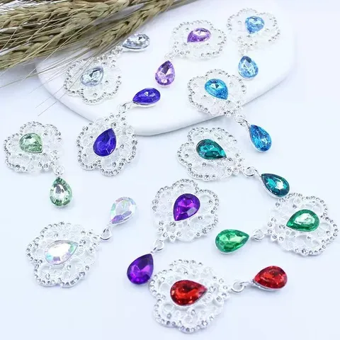 Colgante de Bandeja de Flores de Aleación Gota de Agua Estrás Broche DIY Adorno de Lazo Accesorio Decorativo Hecho a Mano Joyería