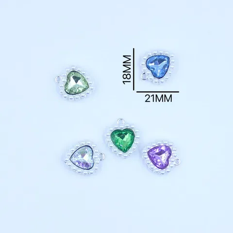 Colgante de Encanto en Forma de Corazón de Aleación Accesorios de Joyería Hechos a Mano DIY Con Perla Artificial y Diamantes de Imitación