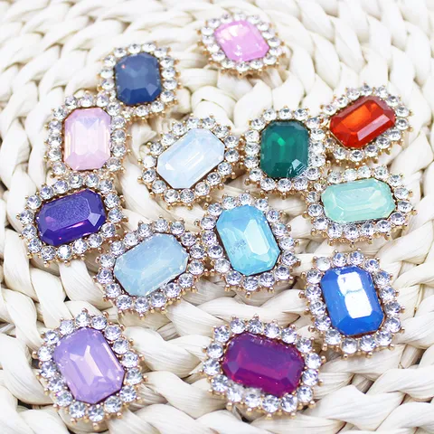 Rectangular Rhinestone Alloy Flower Button Crystal DIY Hair Accessories Colorful Glass Gem Decorative Buckle Craft