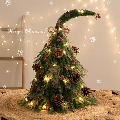 Mini Albero di Natale da Scrivania con Luci LED Albero di Pino Artificiale Decorazione da Tavolo DIY