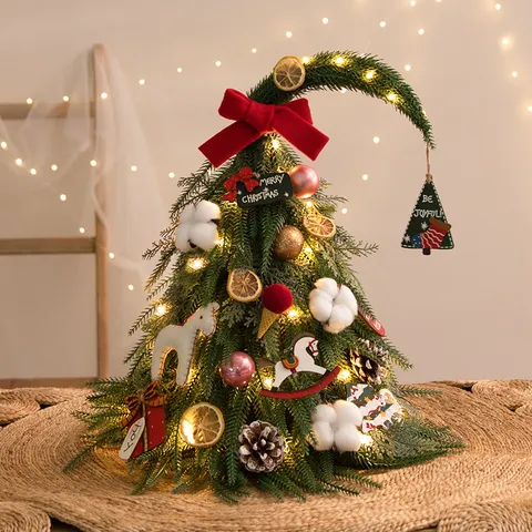 Mini Albero di Natale da Scrivania con Luci LED Albero di Pino Artificiale Decorazione da Tavolo DIY