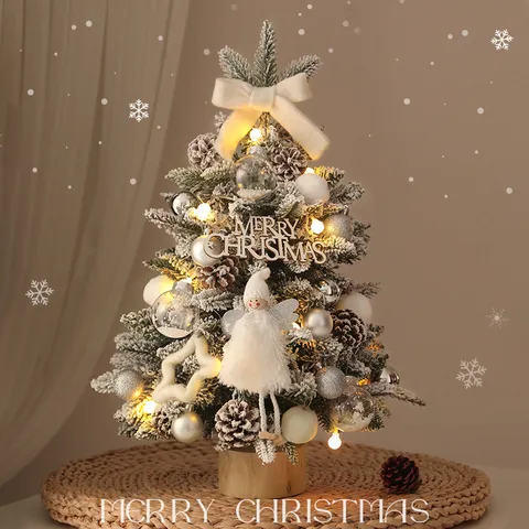 Mini Albero di Natale Decorazione da Scrivania Con Luci LED Albero Floccato DIY Festa di Natale Decorazione Casa