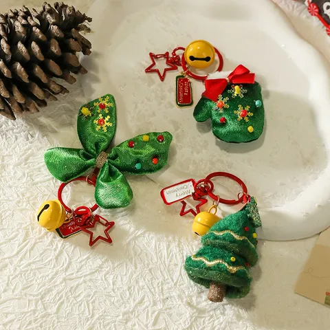 Albero di Natale Babbo Natale Peluche Fiocco Campanello Spilla Ciondolo Portachiavi in Metallo Accessori per Feste
