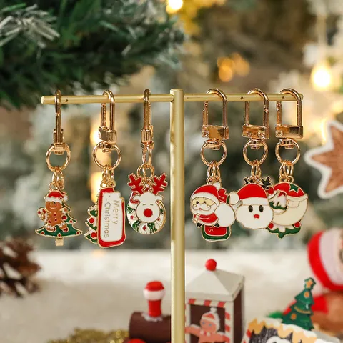 Albero di Natale Babbo Natale Peluche Fiocco Campanello Spilla Ciondolo Portachiavi in Metallo Accessori per Feste