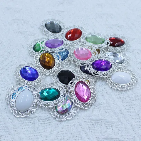 Hebilla Decorativa de Gema Ovalada de Aleación con Pedrería Acrílica para Accesorios de Joyería DIY