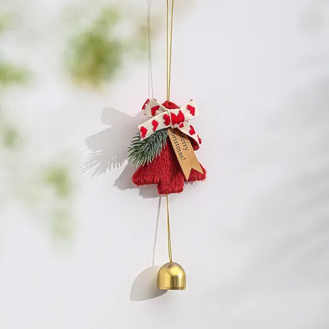 Handmade Christmas Tree Hanging Ornament Rattan Ring Bow Bell Festive Holiday Home Decor Party Gift Pendant