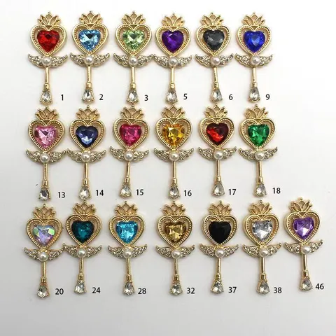 Colgante de Aleación de Cetro Mágico de Corazón DIY Collar Bolsa Material Bañado en Oro Strass Perla Artificial Abalorio de Joyería