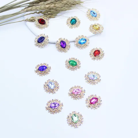 Aleación Ovalada Oro Flor Diamante de Imitación Botón DIY Costura Hecha a Mano Lazo Accesorios Pelo Hallazgos Joyería