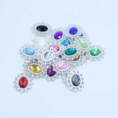 Silver Oval Alloy Acrylic Rhinestone Decorative Button DIY Shoes Clothing Bow Hair Accessories Craft Material