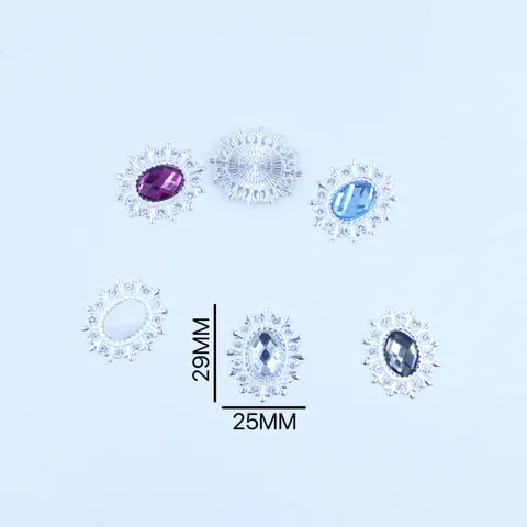 Silver Oval Alloy Acrylic Rhinestone Decorative Button DIY Shoes Clothing Bow Hair Accessories Craft Material