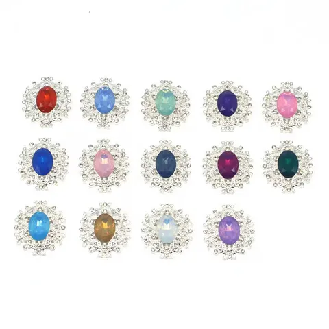 Ovale Legierung Strass Harz Kristall Blume Knopf DIY Handgemachte Schmuckherstellung Zubehör Handwerk Charms